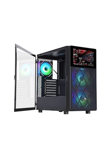 Powerboost PB-P4367BB 3 RGB Fanlı LCD Ekranlı Mid-Tower Oyuncu Bilgisayar Kasası