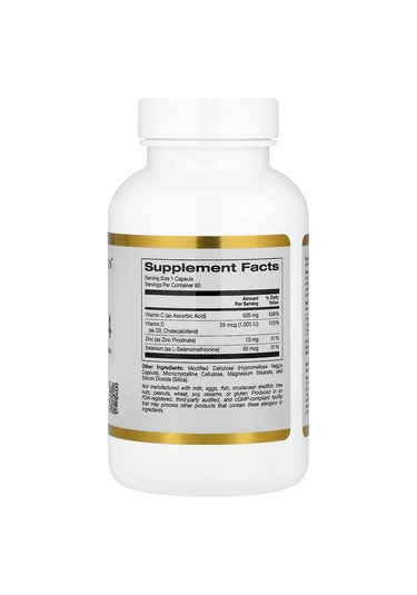 California Gold Nutrition Immune 4 Immune System Support C Vitamin+d Vitamin+zinc Selenium 60 Veggie