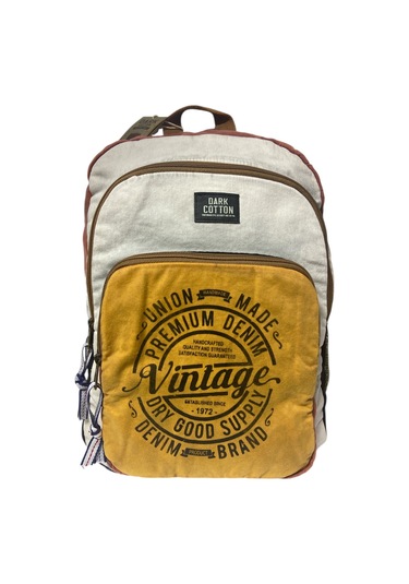 Kaliteli Vintage Salaş Yıkama Kumaş Disayn Günlük Gezi Okul Sırt Çantası 30cmx40cm Bej - Sarı