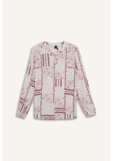 Defacto Regular Fit Desenli Apaş Yaka Uzun Kollu Bluz N1809az25sppn436 Pembe