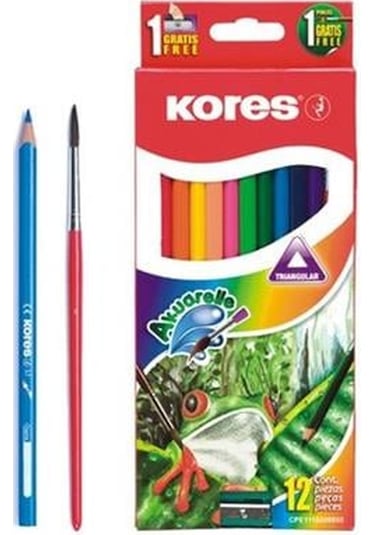 Kores Aquarel Boya Kalemi Kalemtraş + Fırça 12'li Çok Renkli