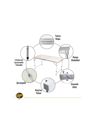 FUNKY CHAIRS Şemsiyeli Tabureli Katlanabilir Piknik Masası Seti - Gri Gri