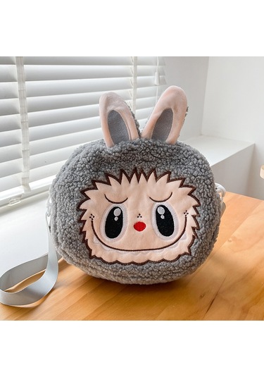 Snapbuy Labubu Tasarımlı Peluş Çapraz Çanta Gri