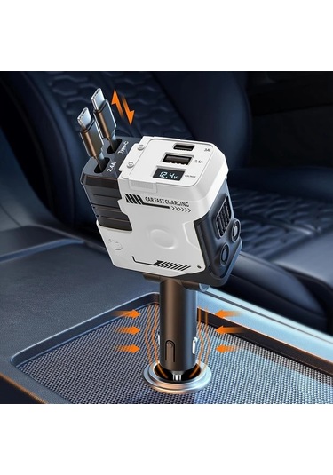 Boatshop1 Yıtumu Beyaz 31.5 İnç Teleskopik Araba Şarj Cihazı 66w 4ü 1 Arada Ultra Hızlı Şarj 2 Usb Portlu Pixel Galaxy Samsung Uyumlu