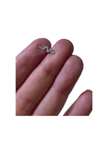 Taşlı Yılan Tasarım Kıkırdak Tragus Helix Pearsing Küpe Gümüş