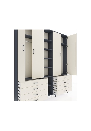 Arges Dolap 10 Raflı 8 Çekmeceli 2 Askılı 220x30x243 Antrasit-aytaşı/aytaşı Aytası/aytası