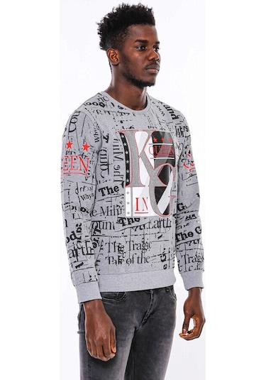 Wessi Gri Taşlı Baskılı Desenli Sweatshirt Gri