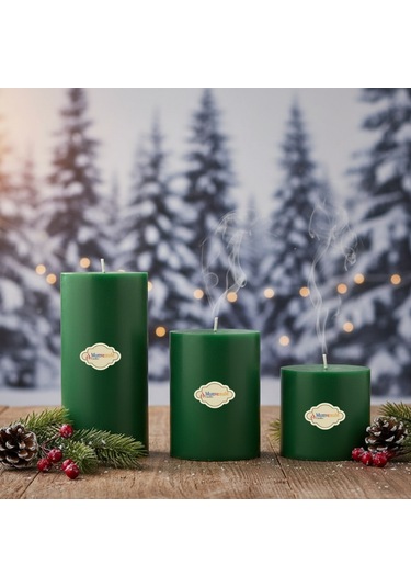 Small Çam Kokulu Set Mum Çap 7 Cm Yeşil Beyaz