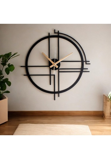 50 Cm Siyah Çelik Duvar Saati Sessiz Quartz Mekanizma, Paslanma Siyah Çerçeve