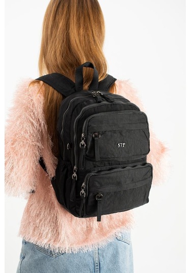 Kadın Sırt Çantası Ultra Hafif Poliamid Kumaş Su Geçirmez Çok Cepli Günlük Sırt Çantası 35 25 Cm Siyah