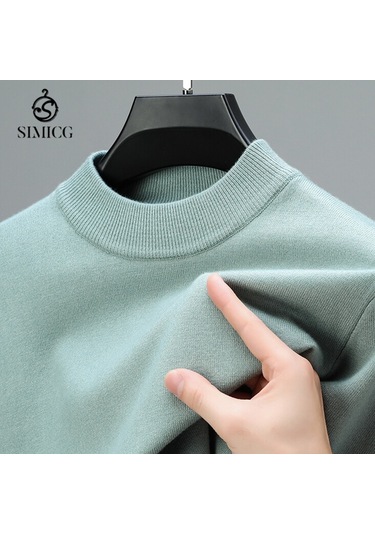 Kışın Yeni Yarım Balıkçı Yaka Sıcak Günlük Düz Renk Erkek Kazağı Yeşil