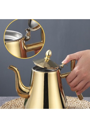 1.5l Kalınlaştırıcı Paslanmaz Çelik Çaydanlık Tencere Su Isıtıcısı Otel Restoran Ev İndüksiyon Pişirme Çiçek Çaydanlığı Kahve Sürahisi ALtın