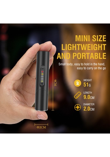 Kosona V5s Mini Led Feneri 500lm: Usb Type-c Şarjlı, Çift Taraflı Işık Modları, Mıknatıslı, Alüminyum Gövde, Ipx5 Su Geçirmez Siyah