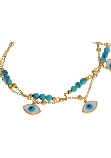 Kadın Mavi Boncuk Ve Göz Detay Çelik Halhal Gold