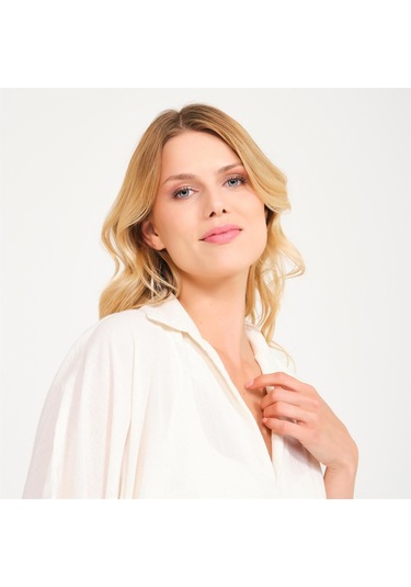 Miespiga Keten Plaj Elbisesi Krem- XS - S Krem