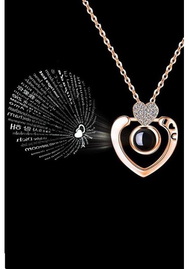 Saatcaddesi Sevgiliye Hediye Zirkon Taşlı 100 Dilde Seni Seviyorum Kolye