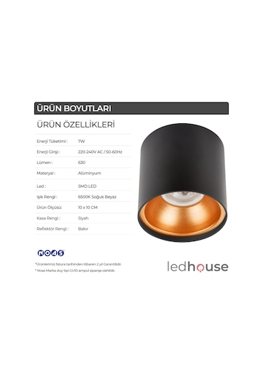 Spot Lamba Led 7W Silindir Siyah-Bakır Duvar Aydınlatma Armatür