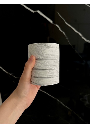 Beton Kalemlik Ofis Masaüstü Dekoratif Kalem Kutusu El Yapımı Silindir Minik Beton Obje Diş Fırçalık Beyaz-siyah