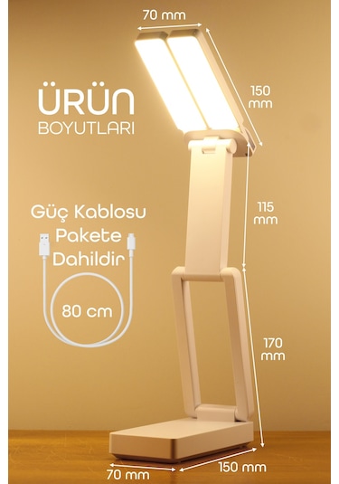 Şarjlı Masa Lambası 3 Renk 40 Led Renk Katlanır Ayarlı Dokunmatik Dimmerli Çalışma Okuma Işığı Pr18