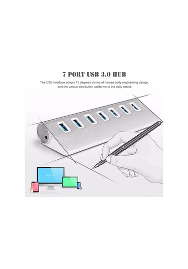 Novahub 7 Portlu Usb3.0 Hub, 5gbps Hızlı, Gümüş Alüminyum Tasarım, Güç Bağlantısı