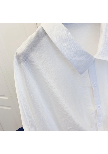 Beyaz Kadın Yaz Yaka Gömlek Tops Batwing Kısa Kollu Çapraz Düzensiz Tasarım Tek Göğüslü Casual Tops Streetweed Beyaz