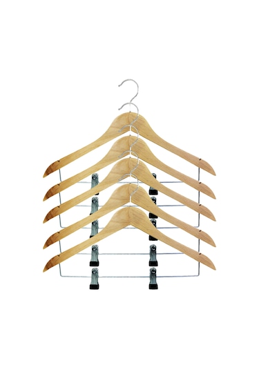 Natural Ahşap Mandallı Etek ve Pantolon Askısı 10 Adet Kahverengi