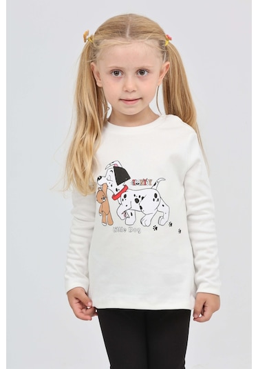Toontoy Kız Çocuk Köpekli Ayı Baskılı Sweatshirt Ekru