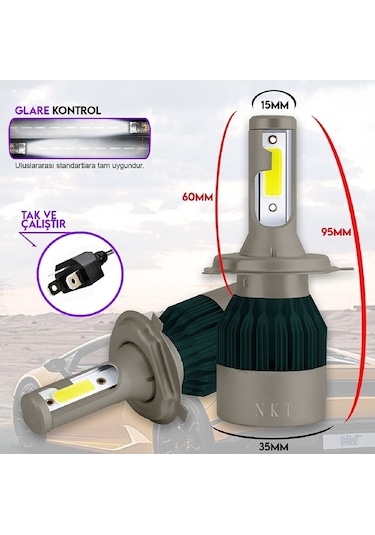 Kıa Bongo 2002-2016 H4 Uzun Kısa Nkt Led Şimşek Etkili Beyaz