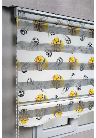 Etekli Fenerbahçe Taraftar Kanarya Desenli Genç Odası Zebra Stor Güneşlik Perdeler