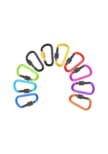 Pazly 10 Adet Çok Amaçlı Kilitli Karabina - Hiking, Kamp, Günlük Kullanım İçin Pratik