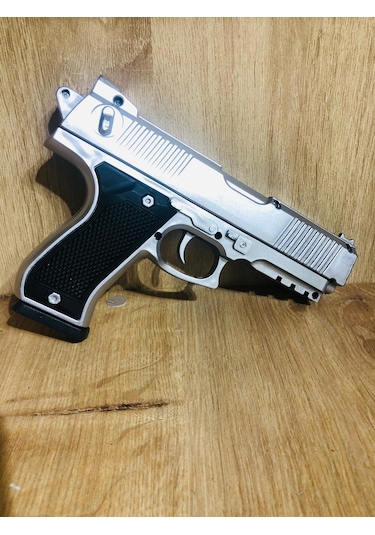 Gümüş Renk Boncuklu Oyuncak Tabanca 1 Adet + 2 Adet Hedef 9 Cm Siyah + 21 Paket Boncuk Karışık