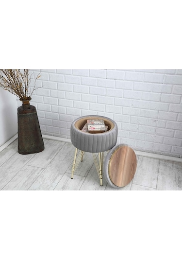 Bianco Metal Ayaklı Puflu Zigon Sehpa Altın Gümüş Gri Gold Silver Gray