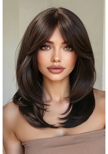 Caş Dekorasyon Kahverengi Kahküllü Katlı Kesim Peruk Kahverengi