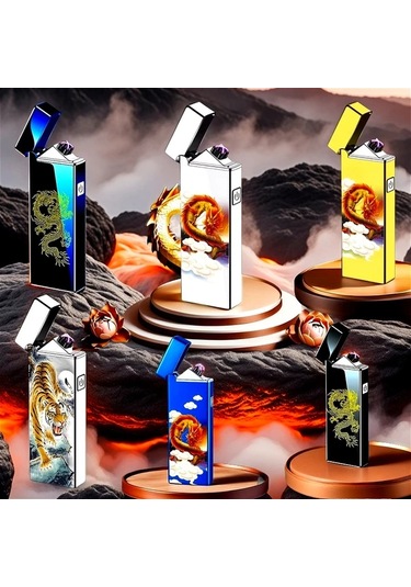 Willowhaven Siyah Altın Ejderha Şık Ultra Hafiz Usb Şarjlı Rüzgar Geçirmez Çift Ark Plazma Çakmak Siyah