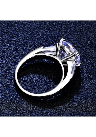 Bagueringen Lüks Büyük 5 Karat Mozanit Pırlanta Yüzük Gümüş 925 Takı Klasik Dört Pençe Tasarım Kadın Alyans Mavi - Yeşil 7.25