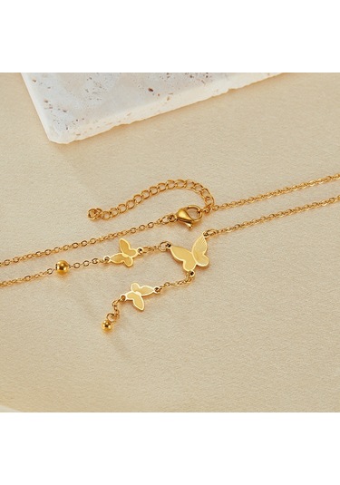 Sones Opk Gx2440 Kelebek Püskül Kolye Paslanmaz Çelik Zincir Altın