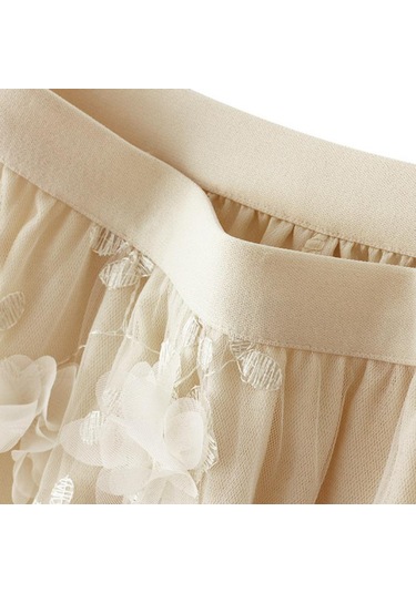 Lüks Kadın Etekler Kore Tarzı Moda Elastik Bel Aplikler Nakış Çiçek Örgü Etek Uzun Gazlı Bez Balo Etek Pembe