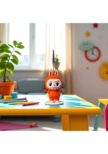 Dekoratif Sevimli Labubu Notluk - Kağıt Tutacağı - Fotoğraf Tutacak Turuncu