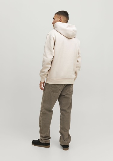 Jack & Jones Kapüşonlu Göğüs Baskılı Sweatshirt - Vesterbro 12241687 Moonbeam Krem