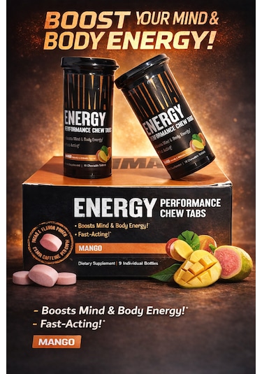 Universal Nutrition Animal Energy Preworkout Boosts Mind 16 Chews X 9 Bottle Karışık