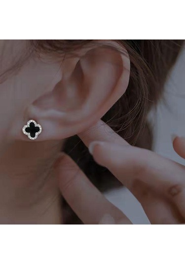 Gümüş Rhinestone Yonca Saplama Küpe Kadınlar İçin Moda Parlak Rhinestone Dört Yapraklı Yonca Küpe Hiçbir Alerji Küpe Takı Çok Renkli