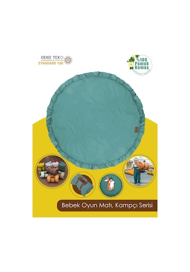 Mordesign Bebek/çocuk Oyun Halısı, Yenidoğan Emekleme Pedi, Aktivite Matı, Çok Amaçlı Minder, Kampçı Serisi 110 X 110 Yeşil