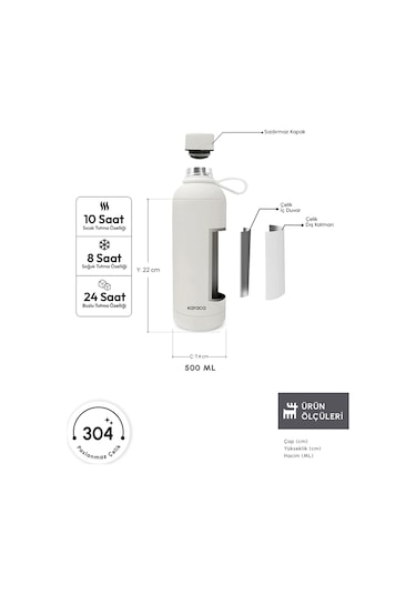 Karaca Aly Soft Touch Çelik Sızdırmaz Termos 500 Ml Beyaz Beyaz