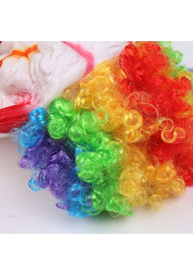 Shineyee Korkunç Renkli Paryalar İçin Vinil Kafatası Ve Sentetik Fiber Peruklu Halloween Clown Maskesi