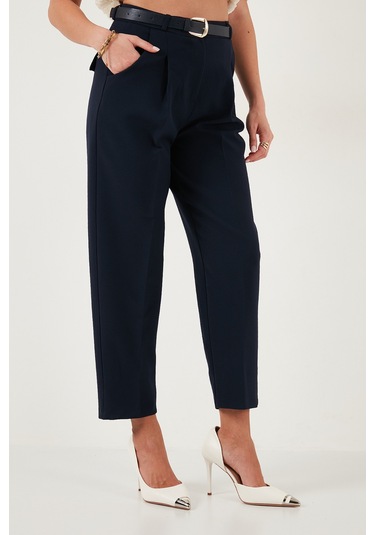 Lela Regular Fit Yüksek Bel Düz Paça Kemerli Bayan Pantolon 68350938 Lacivert