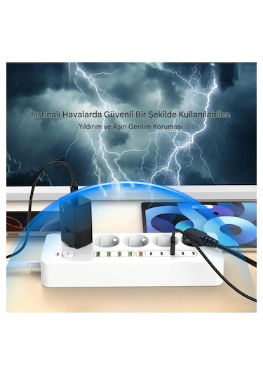 Isıya Dayanıklı Power Tuşlu 5'li Grup Priz 5x Usb 5x Type-c Çıkışlı Priz 2 Mt Kablolu 0