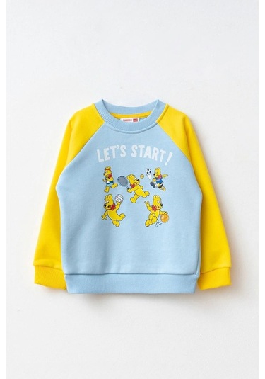 Unisex Çocuk Reglan Kollu Baskılı Sweatshirt - Sarı Sari