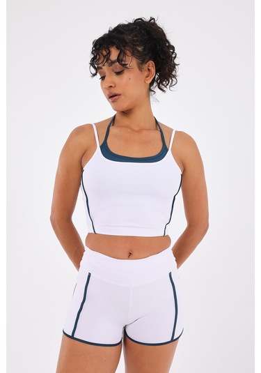Scorp Antha Spor Büstiyer Biker Kısa Tayt Takımı Beyaz STANDART