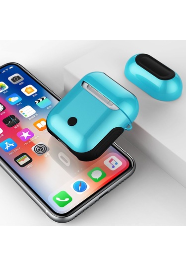 Vernikli Pc Bluetooth Kulaklık Kılıfı  Airpods Uyumlu 1/2 Bebek Mavisi İçin Anti-kayıp Saklama Çantası Mavi