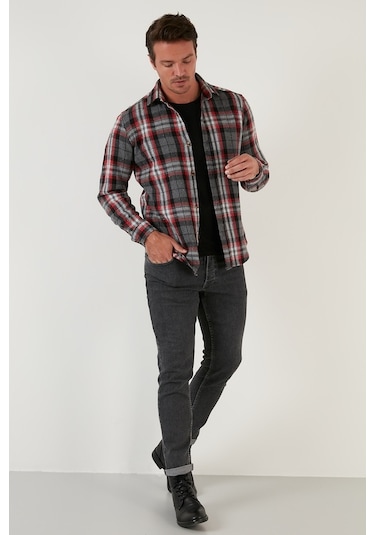 Buratti Ekoseli Uzun Kollu Slim Fit Kışlık Erkek Gömlek Cf21W112844 Gri